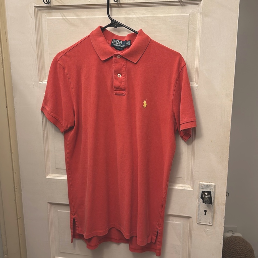 Polo Ralph Lauren Pique Cotton Custom Fit Short Sleeve Medium Red Orange